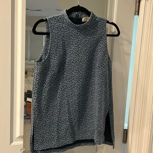 Michael Kors blue floral sleeveless blouse mock turtleneck